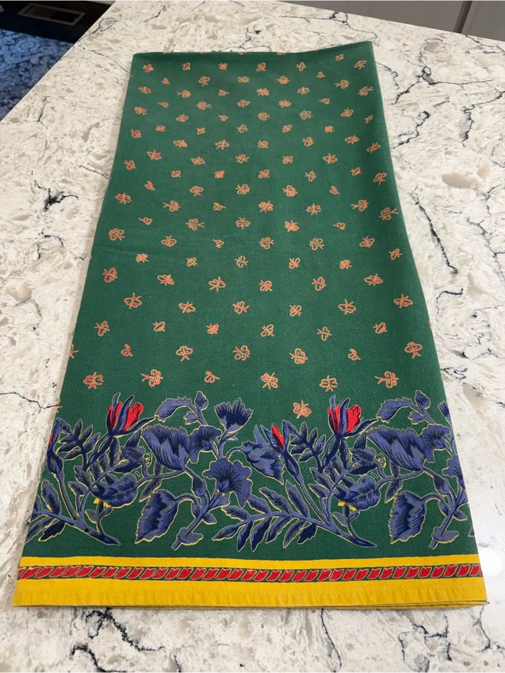 Williams Sonoma Vintage Provence Green Floral Tablecloth French Country 54 x 54